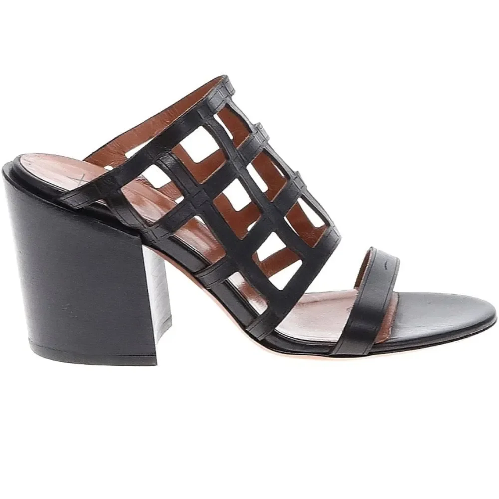 Aquatalia Black Leather Grid Slip On Heels 7.5